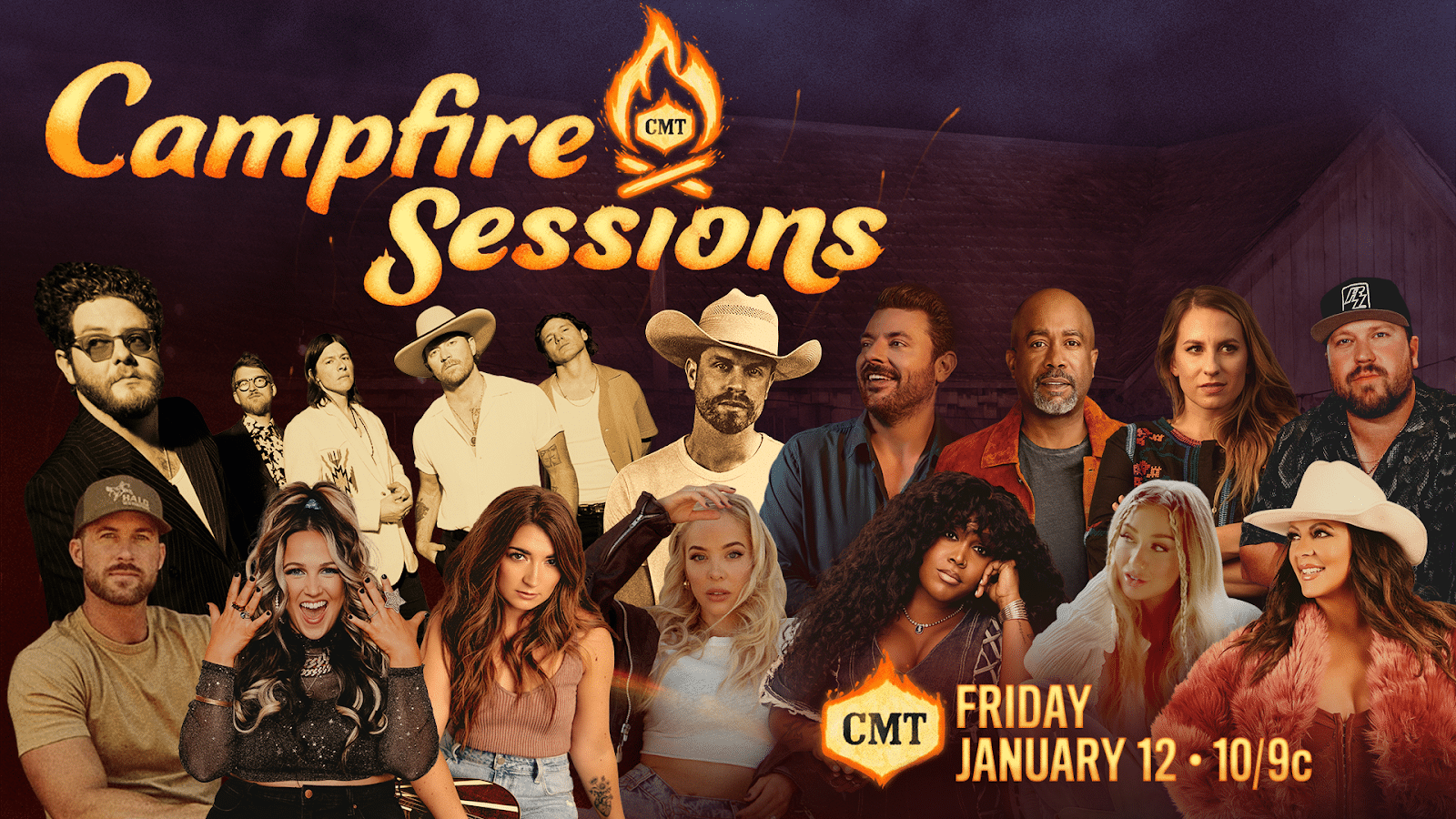 The banner image for "CMT Campfire Sessions," on which Sara Evans performed "Wagon Wheel" with Old Crow Medicine Show