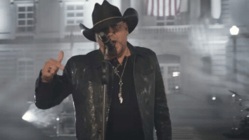 Jason Aldean performing "Try That In a Small Town" in his music video