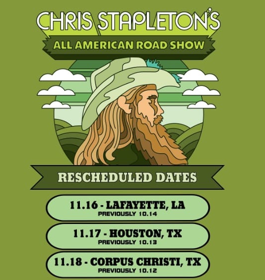 Chris Stapleton reschedules three concerts