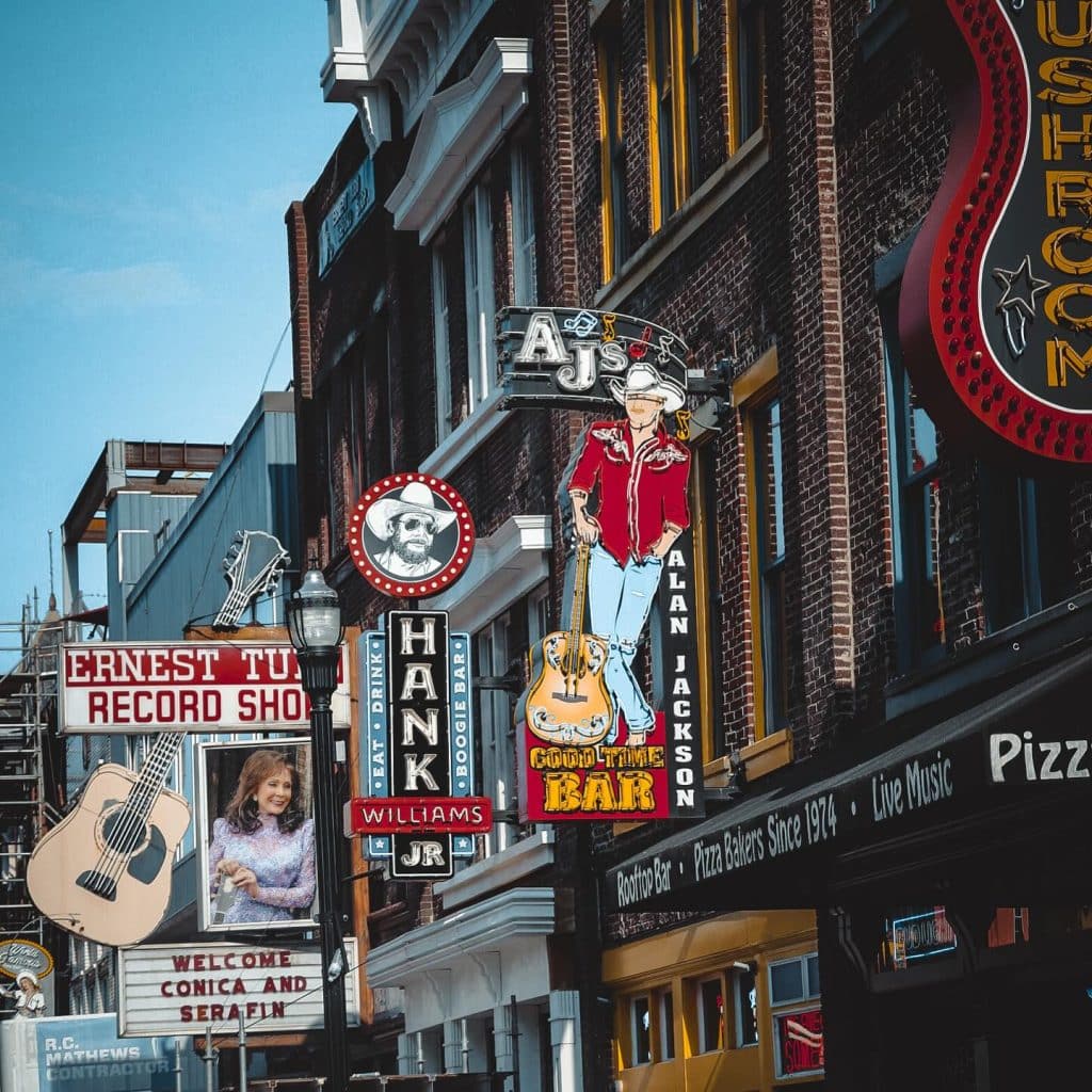 The front of Hank Williams Jr.'s Boogie Bar on Lower Broadway in Nashville, Tennesse.
