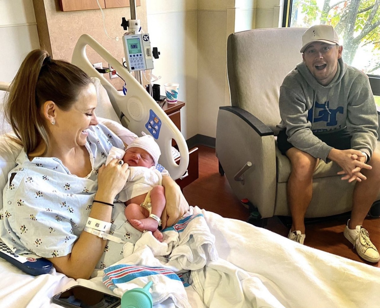 Scotty McCreery and his wife at the hospital the day their son was born.