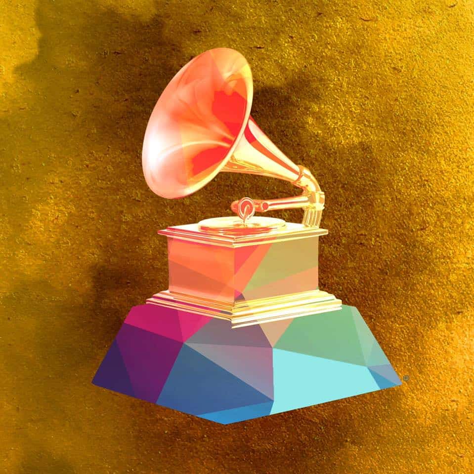 Jelly Roll was nominated for two Grammy Awards, this is the Grammys logo