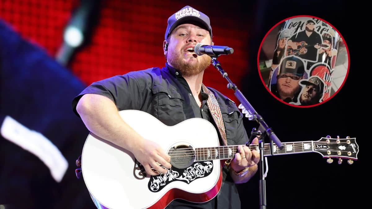 Luke Combs and the tumbler a fan made featuring his likeness