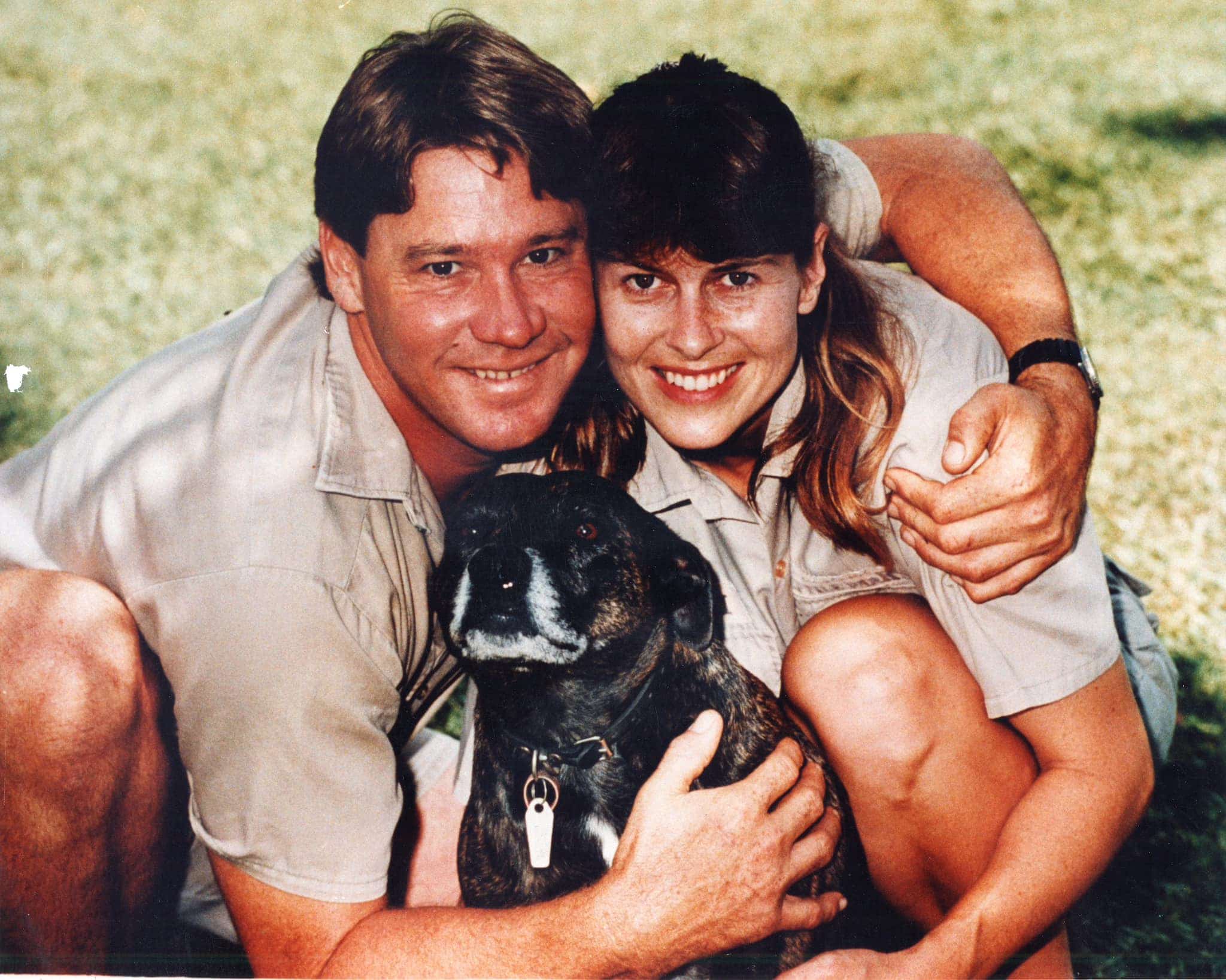 Terri Irwin pictured here with her late husband, Steve Irwin, and their dog.