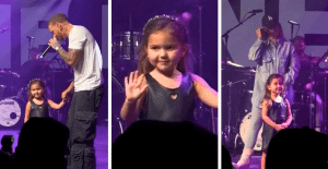 Kane and Katelyn Brown's four-year-old daughter Kingsley joins them onstage while they perform their duet "Thank God"