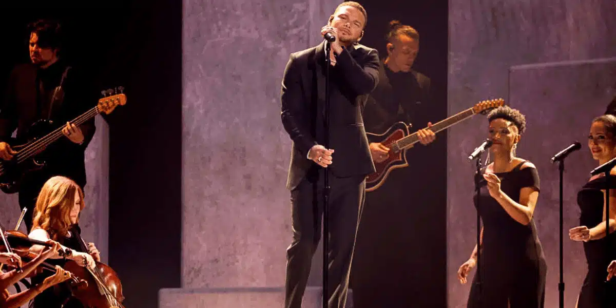 Kane Brown performs at the 59th annual ACM Awards.