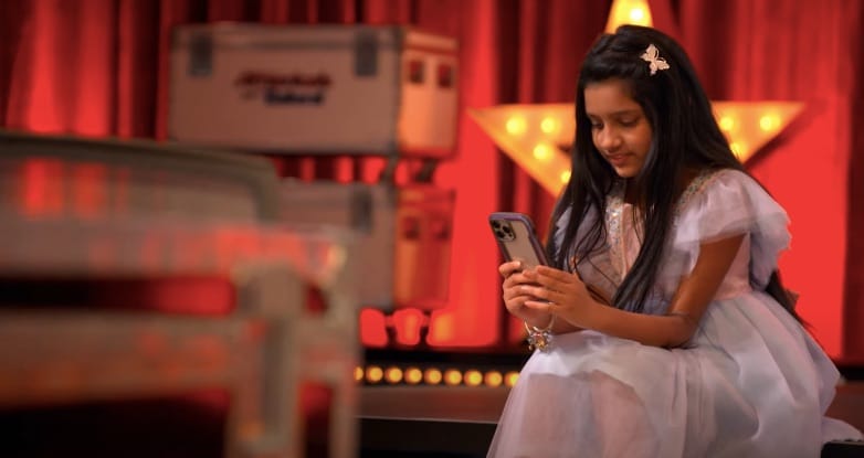 Pranysqa Mishra calls her grandma before her AGT audition, for which she received a Golden Buzzer