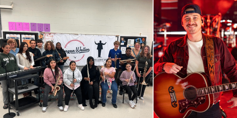 Kids receive new music instruments from Morgan Wallen Foundation and wallen before performing a concert