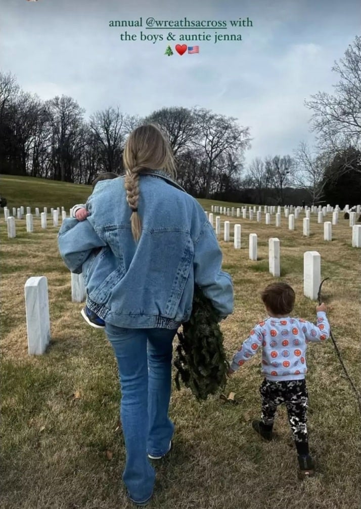 Luke Combs' wife Nicole and sons lay wreaths on military grave sites 