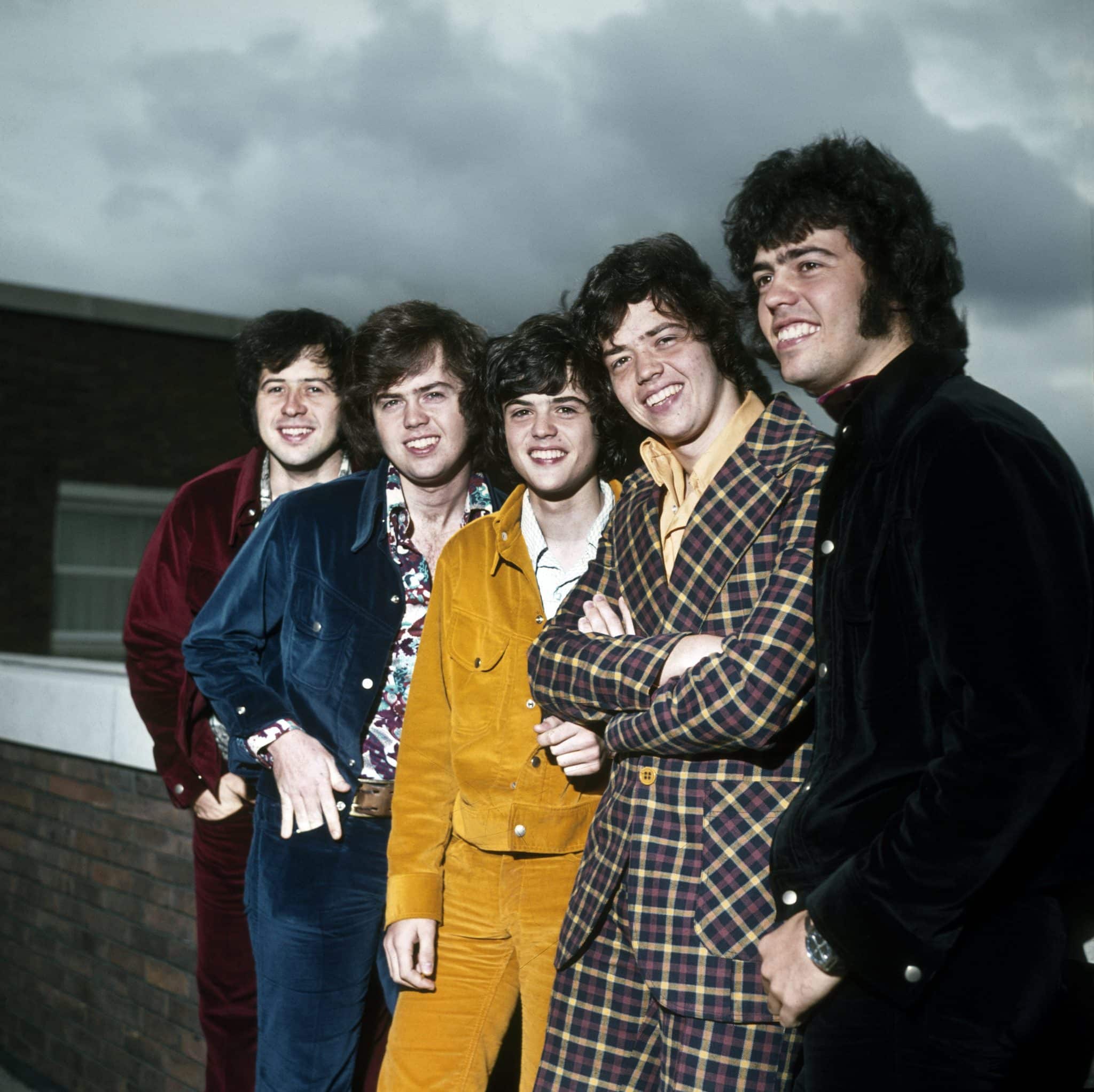 Portrait of American siblings and pop group The Osmonds, London, England, 1974. The group included Alan, Wayne, Merrill, Jay, and Donny Osmond.