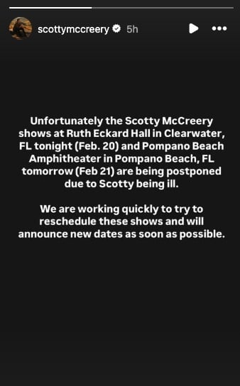 Scotty McCreery Postpones Show Due To Illness