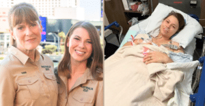 Left, Terri Irwin and daughter Bindi in Las Vegas, Right, Bindi as she recovers from surgery.