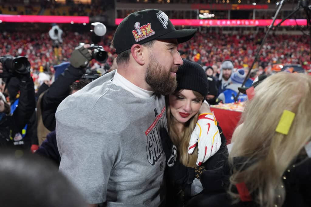 Taylor Swift and Travis Kelce after AFC championship 2025