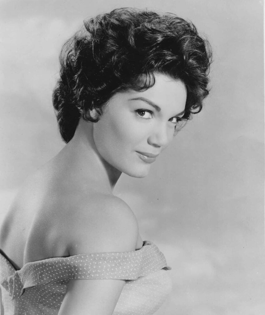 Singer Connie Francis in black and white promotional image in 1959