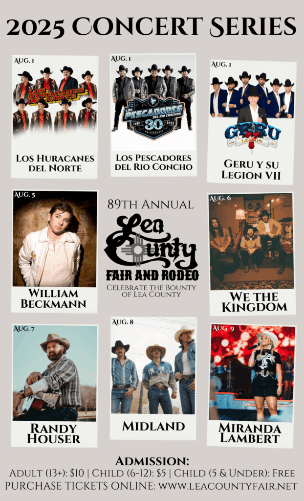 2025 Concert Series poster for the 89th Annual Lea County Fair and Rodeo