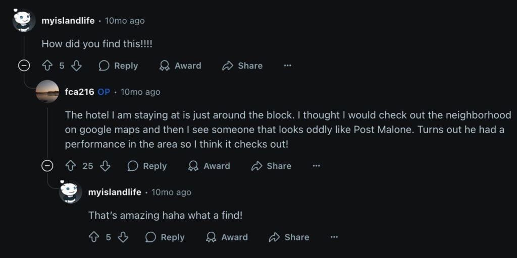 Reddit user finds Post Malone on Google Maps