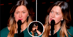 Kelly Clarkson wipes tears away while performing "Piece By Piece" just 12 days before ex-husband Brandon Blackstock's death