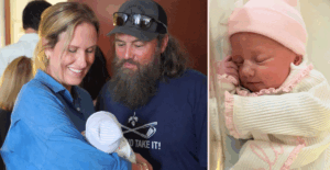 Korie and Willie Robertson with their new granddaughter Kit Carroway Huff