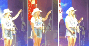 Miranda Lambert reacts to fan throwing bra on stage at a recent show