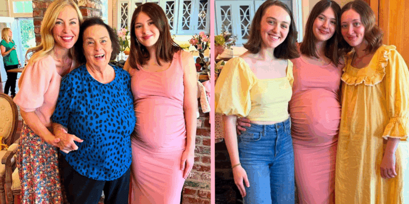 Priscilla Robertson with her mom, sisters, and grandma at her baby shower