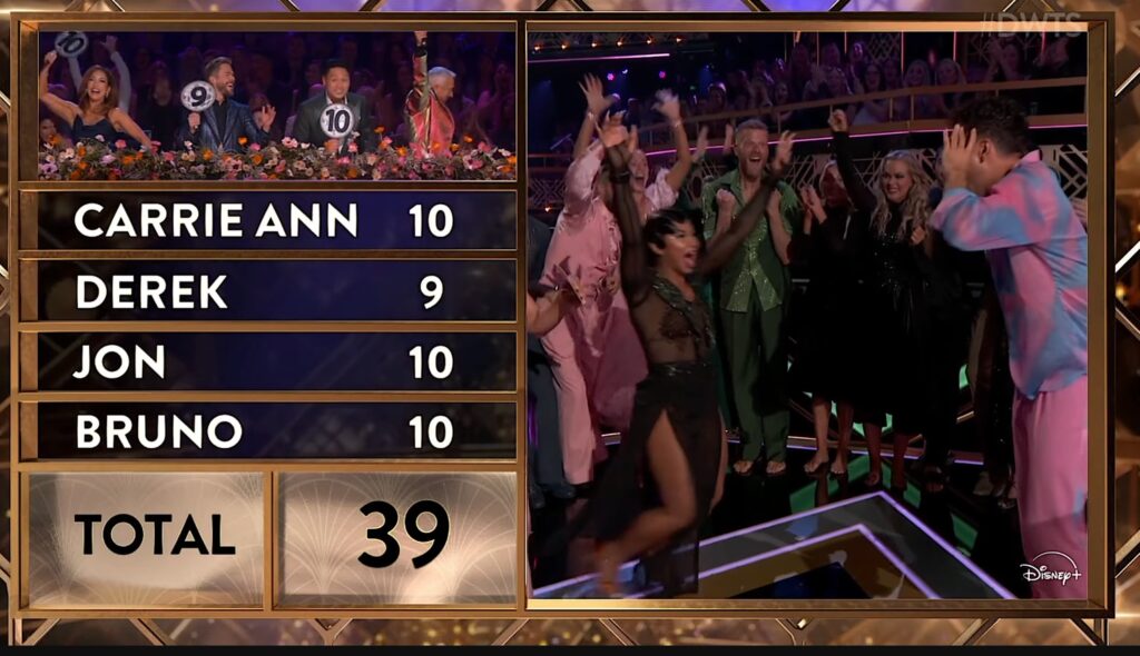 Jordan Chiles earns three 10s for her Wicked-themed rumba on Dancing With The Stars 