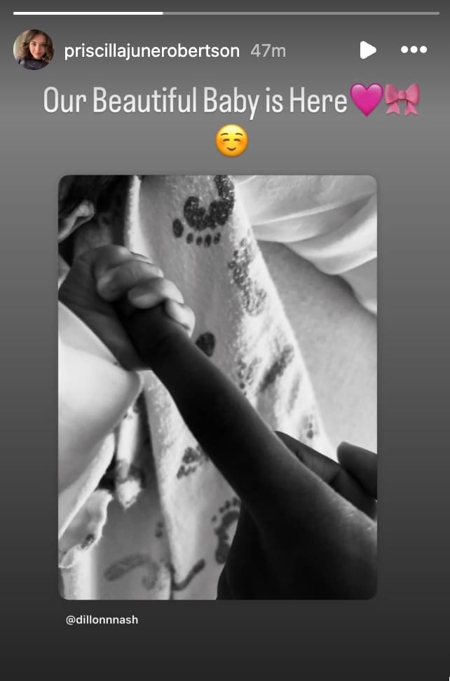 Priscilla Robertson celebrates the birth of her daughter