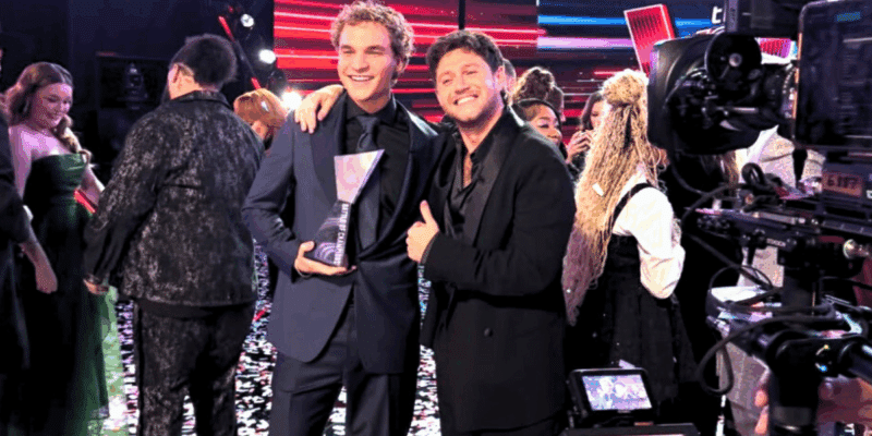 Aiden Ross and Niall Horan moments after Aiden won Season 28 of The Voice