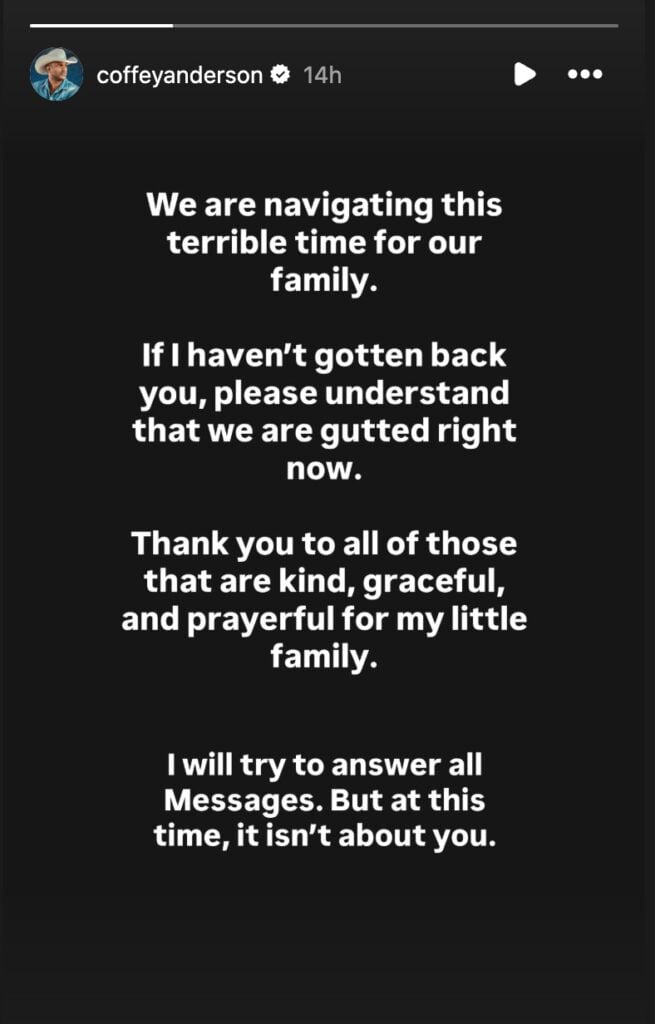 Coffey Anderson shared this statement in the days following his ex Criscilla's death