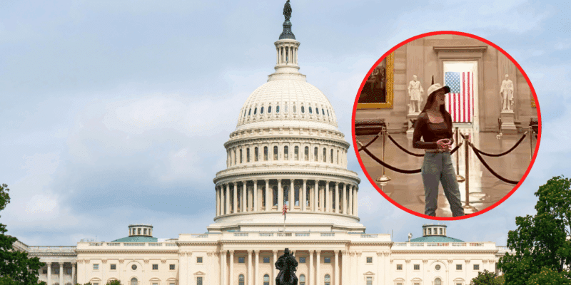 Singing in the Capitol Rotunda, National Guard Specialist Madeline Douglas took advantage of the space's acoustics for a performance of 