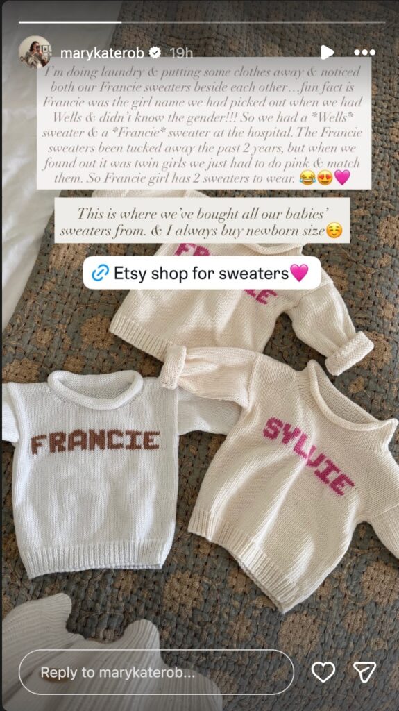 Mary Kate Robertson shares meaning behind her daughter's name "Francie"