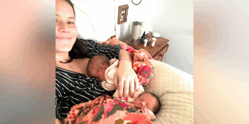 Mary Kate Robertson with her twins Sylvie and Francie