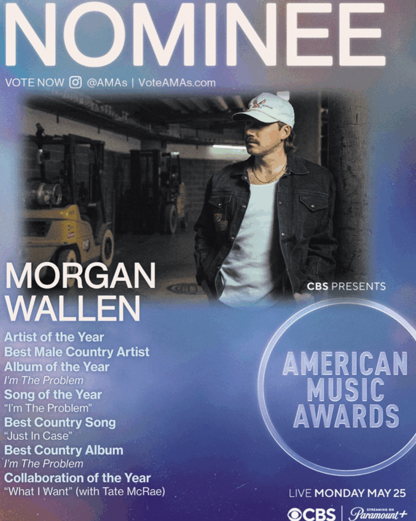 Morgan Wallen is the second-most nominated artist at the AMAs