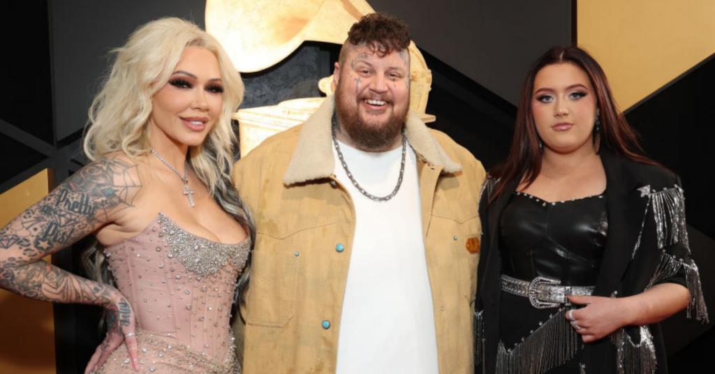 Bunnie Xo, Jelly Roll, and daughter Bailee on the red carpet at the 2024 Grammy Awards